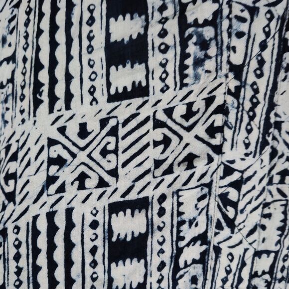 Tienda Ho Oversized Silk Midi Lagenlook Dress Navy Tribal Graphic Print Tunic - Picture 8 of 16